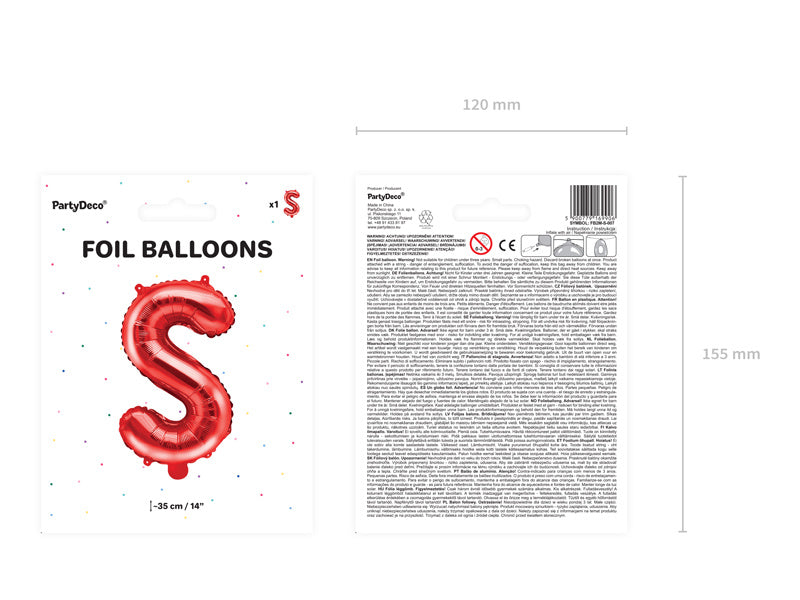 Folie Ballon Letter S Rood Leeg 35cm