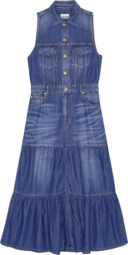 Ganni Light Denim Long Dress Mid blue vintage