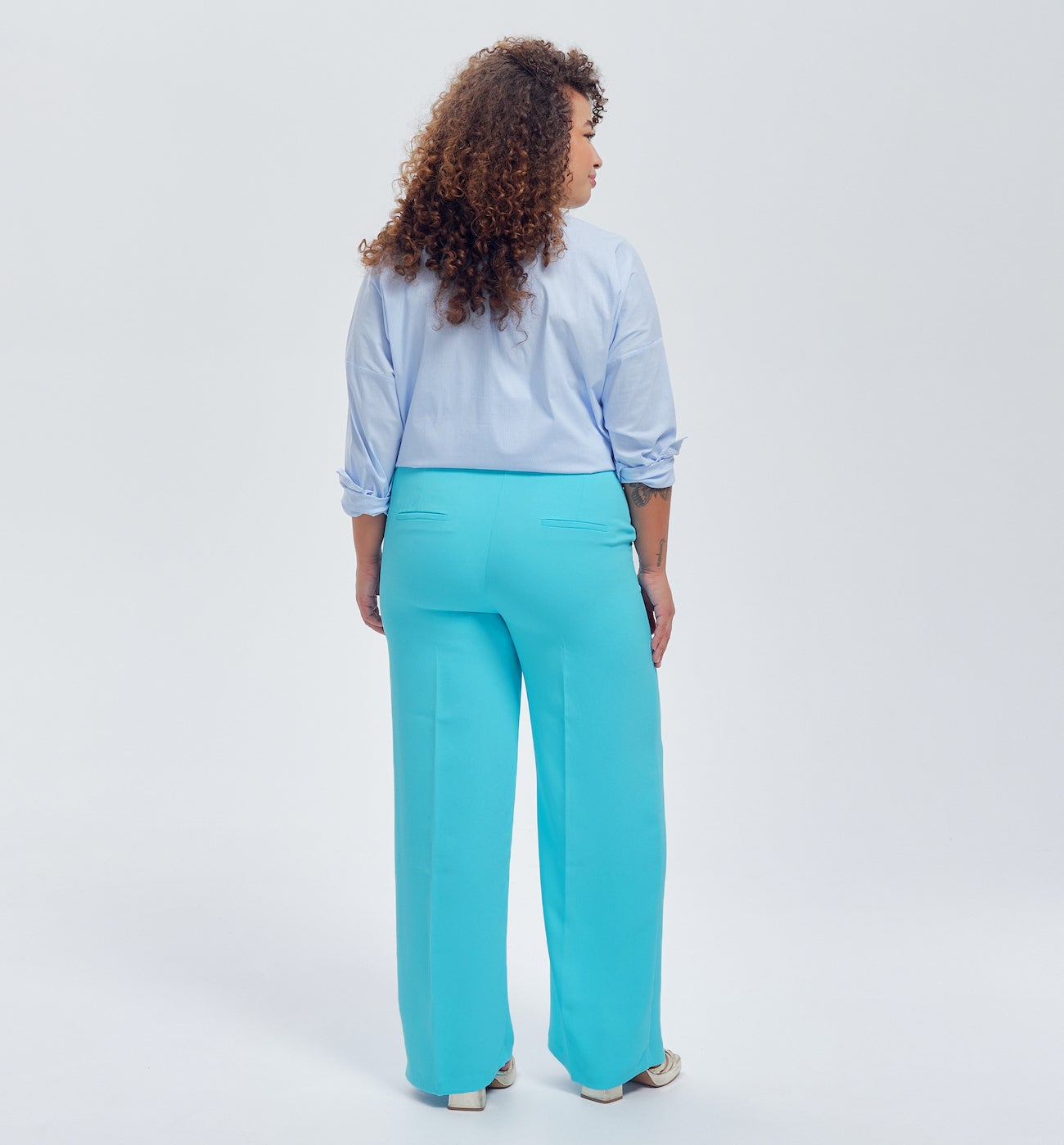 Pantalon large taille haute - Turquoise
