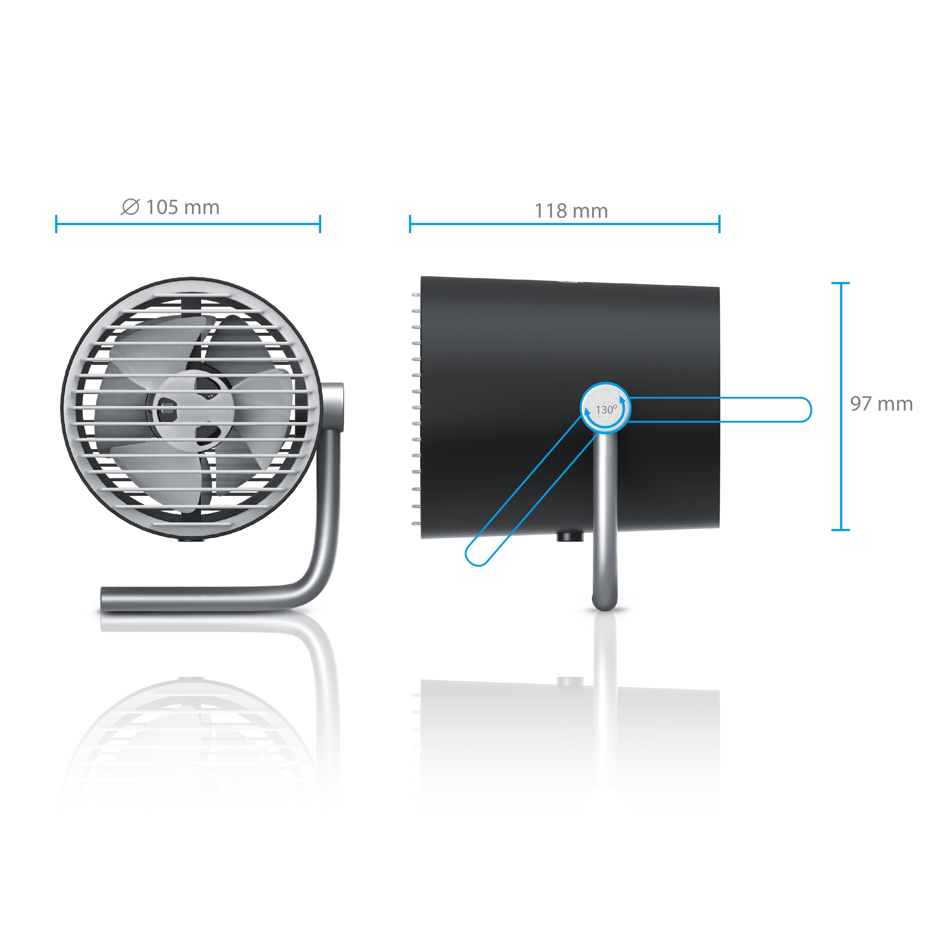 CSL - USB Ventilator mini - Tischventilator klein - Schreibtischventilator sehr leise - Desk Fan - 2 Geschwindigkeiten - per Touch regelbar