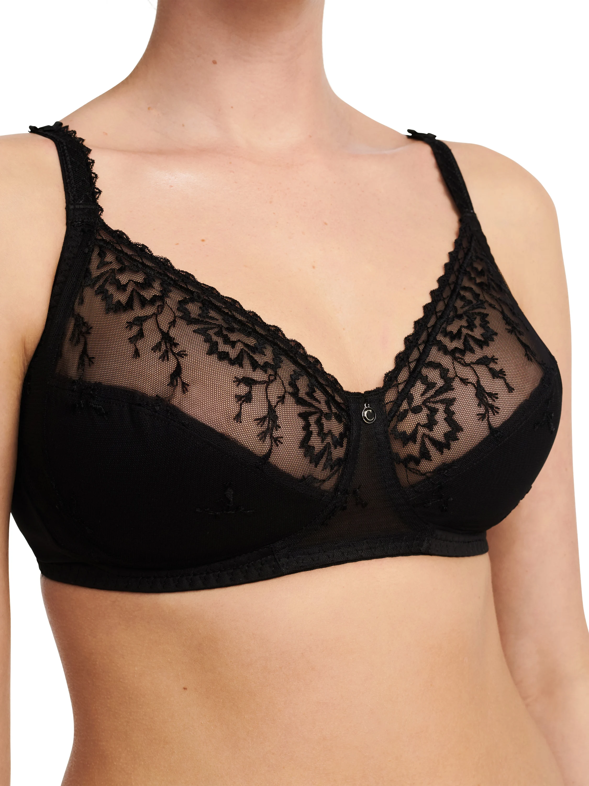 EVERY CURVE - Soutien-gorge sans armature maintien broderie florale | Noir