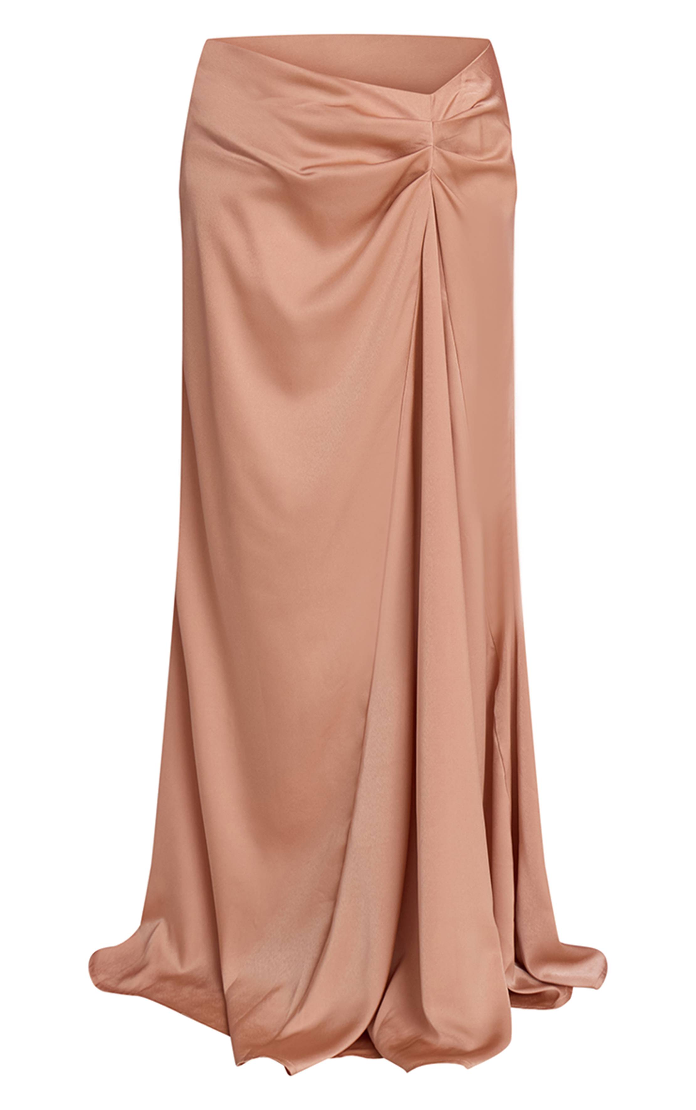 Pêche Jupe Longue En Satin À Taille Échancrée