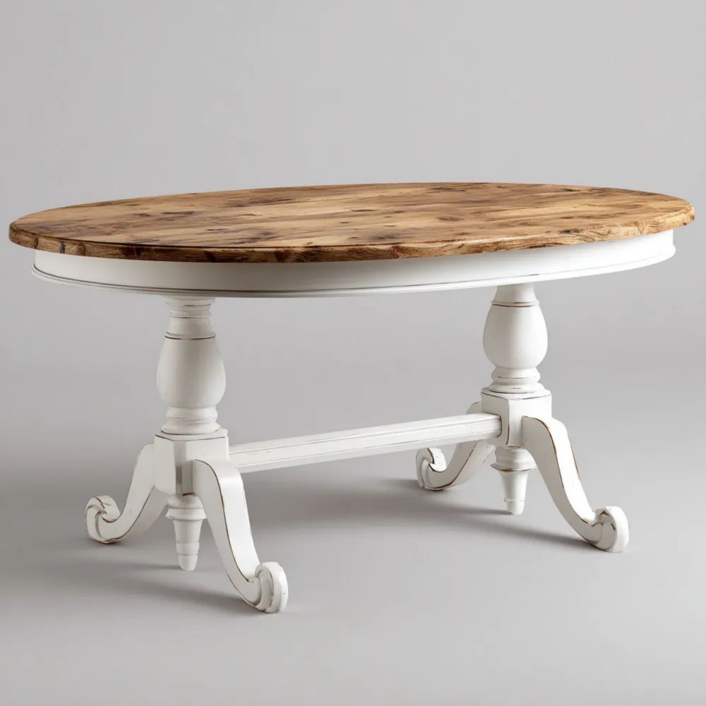 Ovaler Esstisch Massivholz 180x100x75 cm - Weiß/Natur - Klassisches De