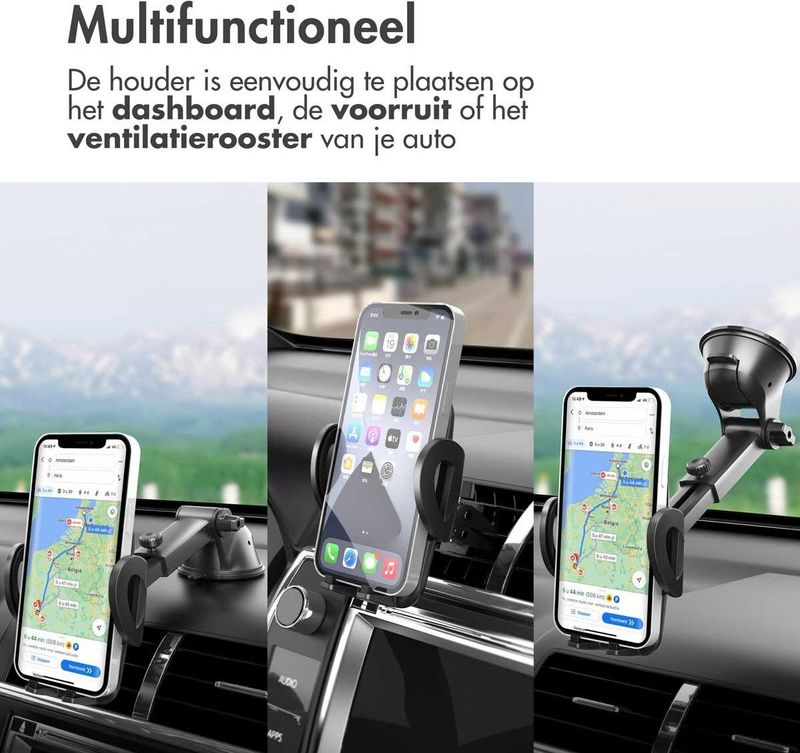 iMoshion - Telefoonhouder Auto - Zwart - Verstelbaar - Universeel - Dashboard / Raam / Ventilatierooster