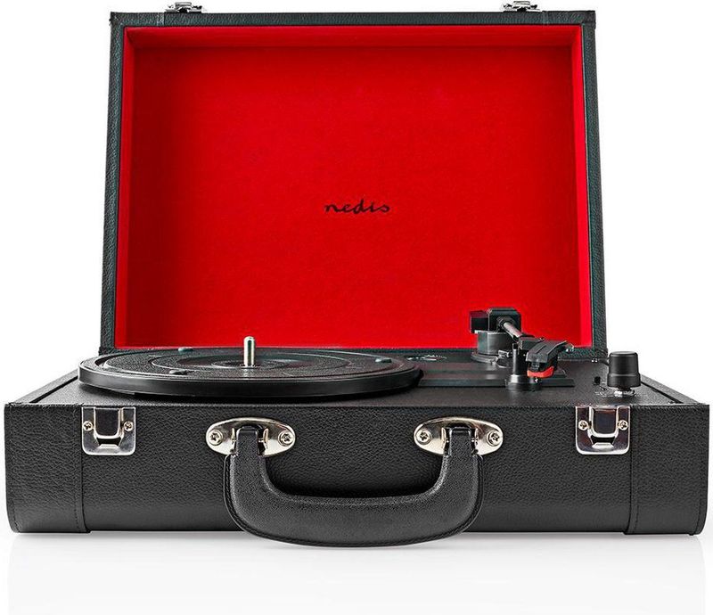 Nedis - Retro LP Speler - Zwart - 18W - Draagbare Koffer