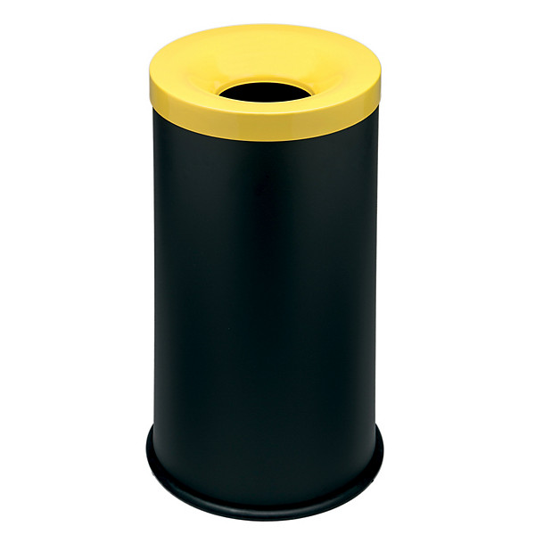 Corbeille anti-feu noire 50 litres couvercle jaune