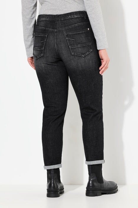 Boyfriend-Jeans, weites Bein, Ziernähte, 5-Pocket-Hose
