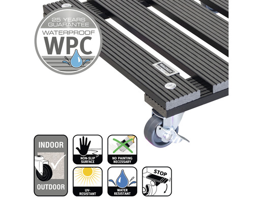 Plantenwagen WPC 29 x 29 cm max. draagvermogen 80 kg antraciet