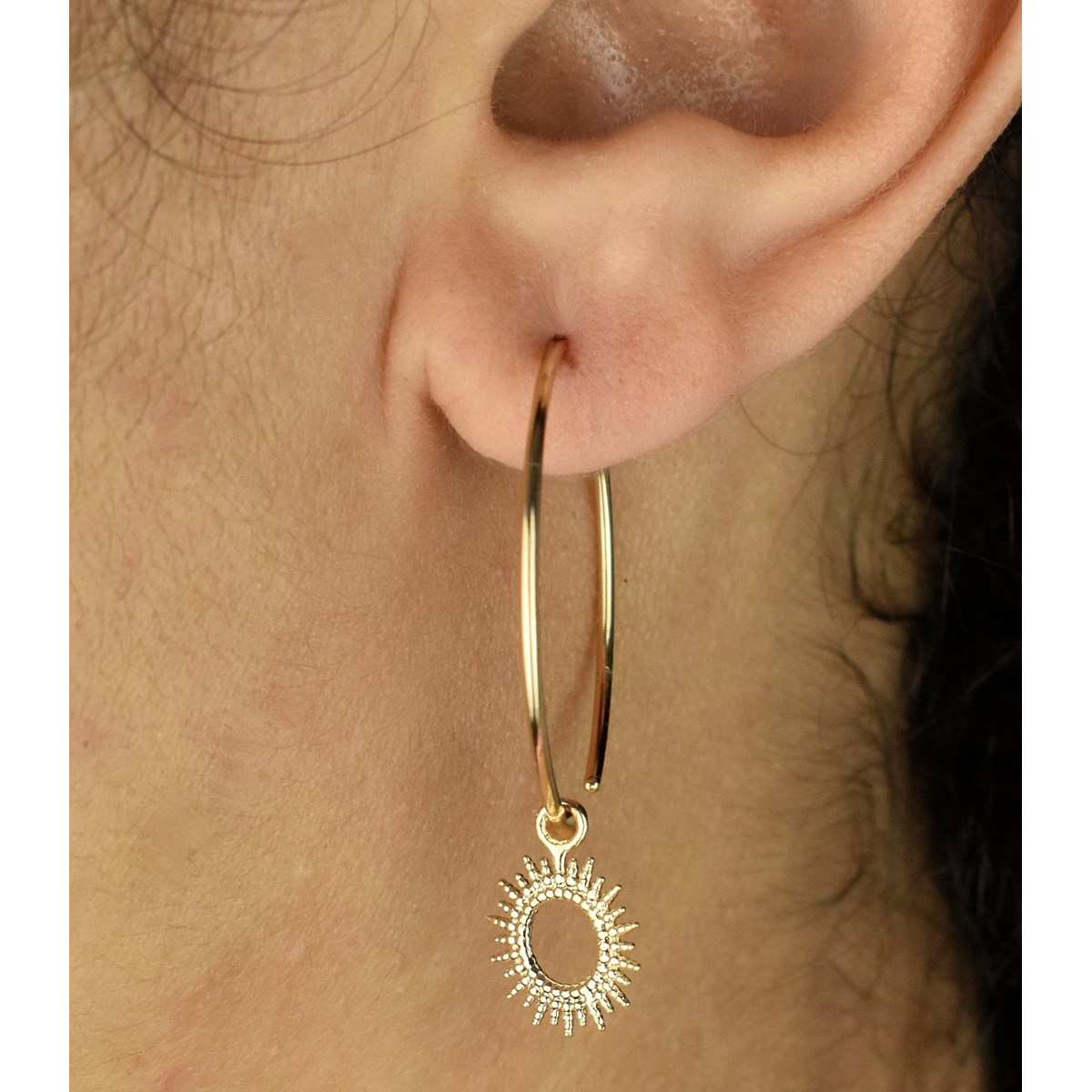 Boucles d'oreilles créole soleil pendant Plaqué or 750 3 microns