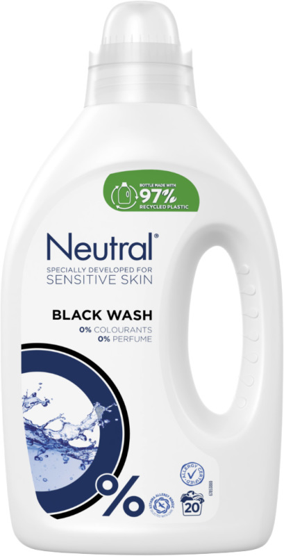 Neutral Vloeibaar Wasmiddel Zwart Parfumvrij 1000ml