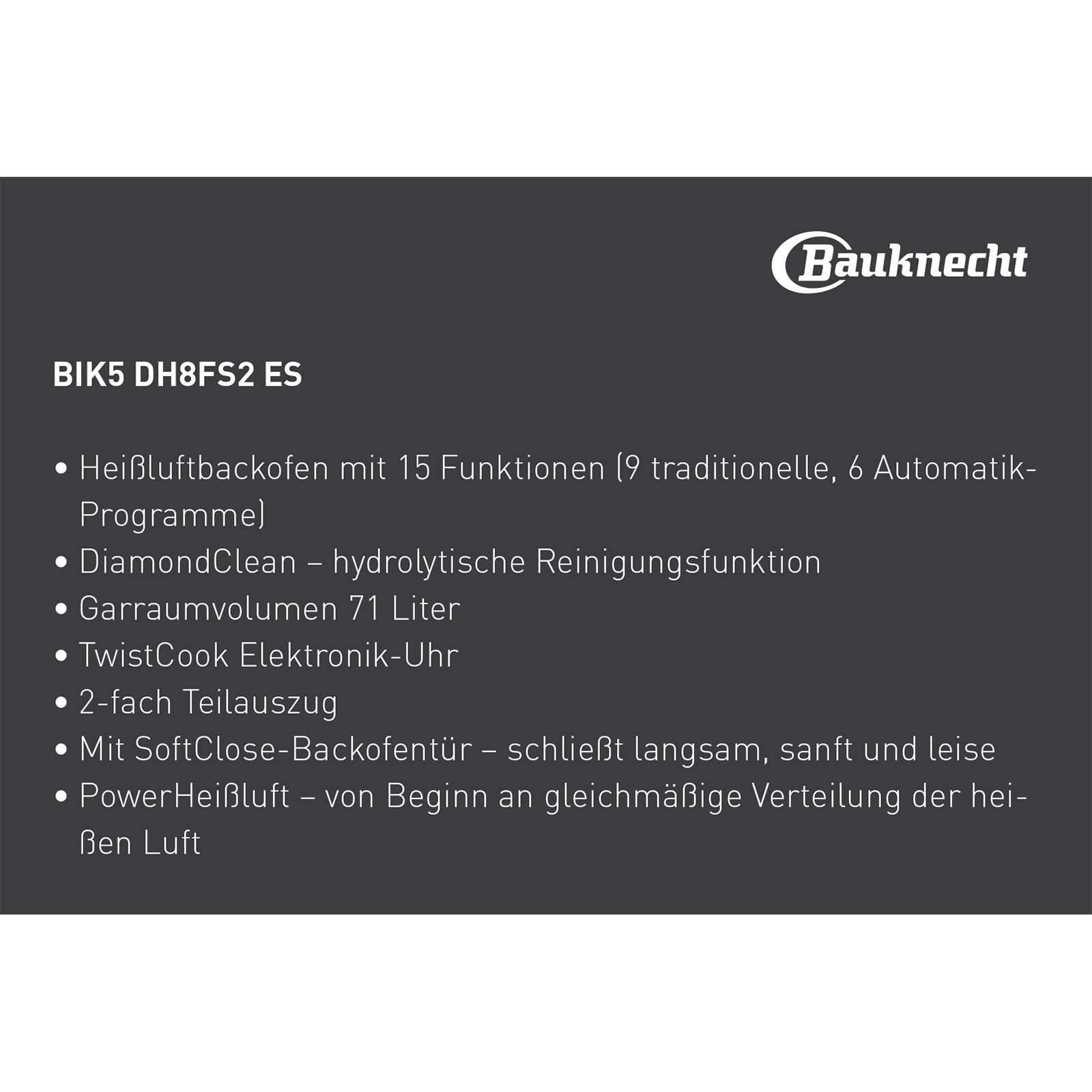 BAUKNECHT Einbau-Backofen BIK5 DH8FS2 ES - A+