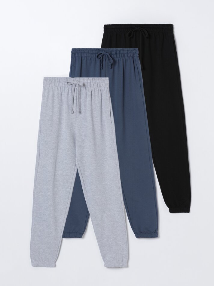 Conjunto com 3 calças jogger básicas - Azul Médio