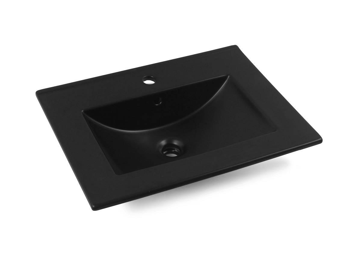 Fontana Rovigo badmeubel 60cm wit mat met zwarte wastafel met kraangat en spiegel met verlichting