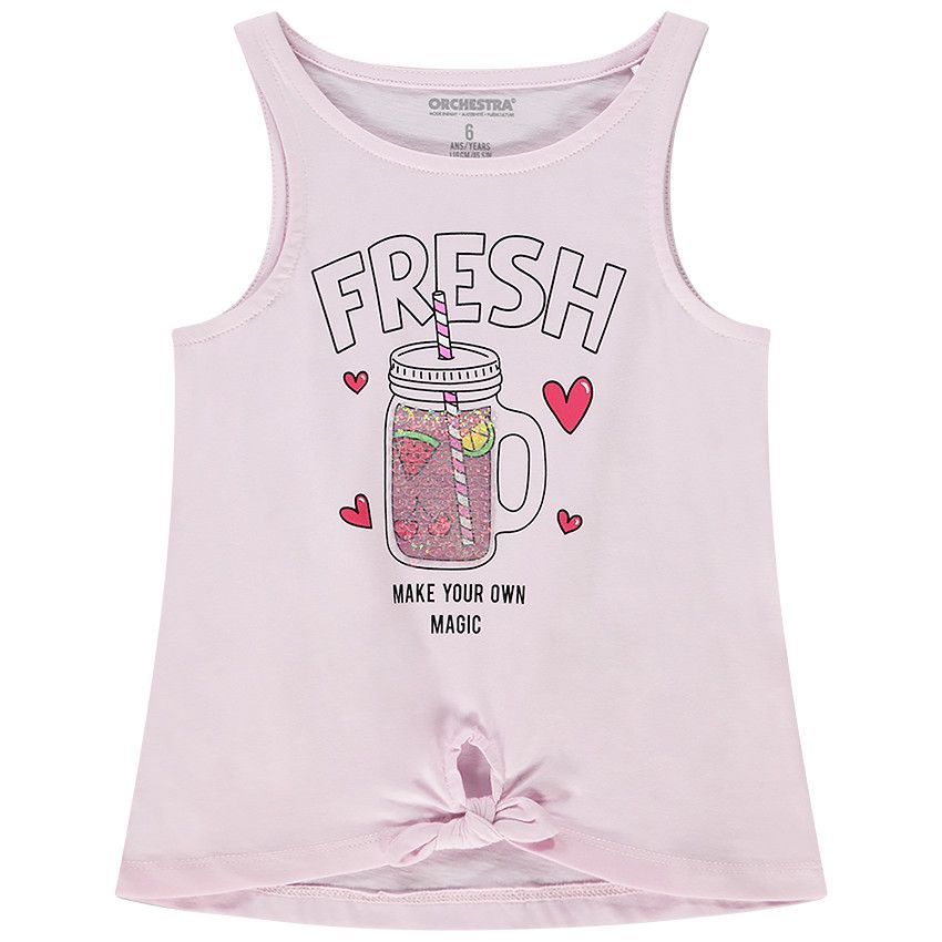Débardeur en jersey print et sequins pour fille - Lilas