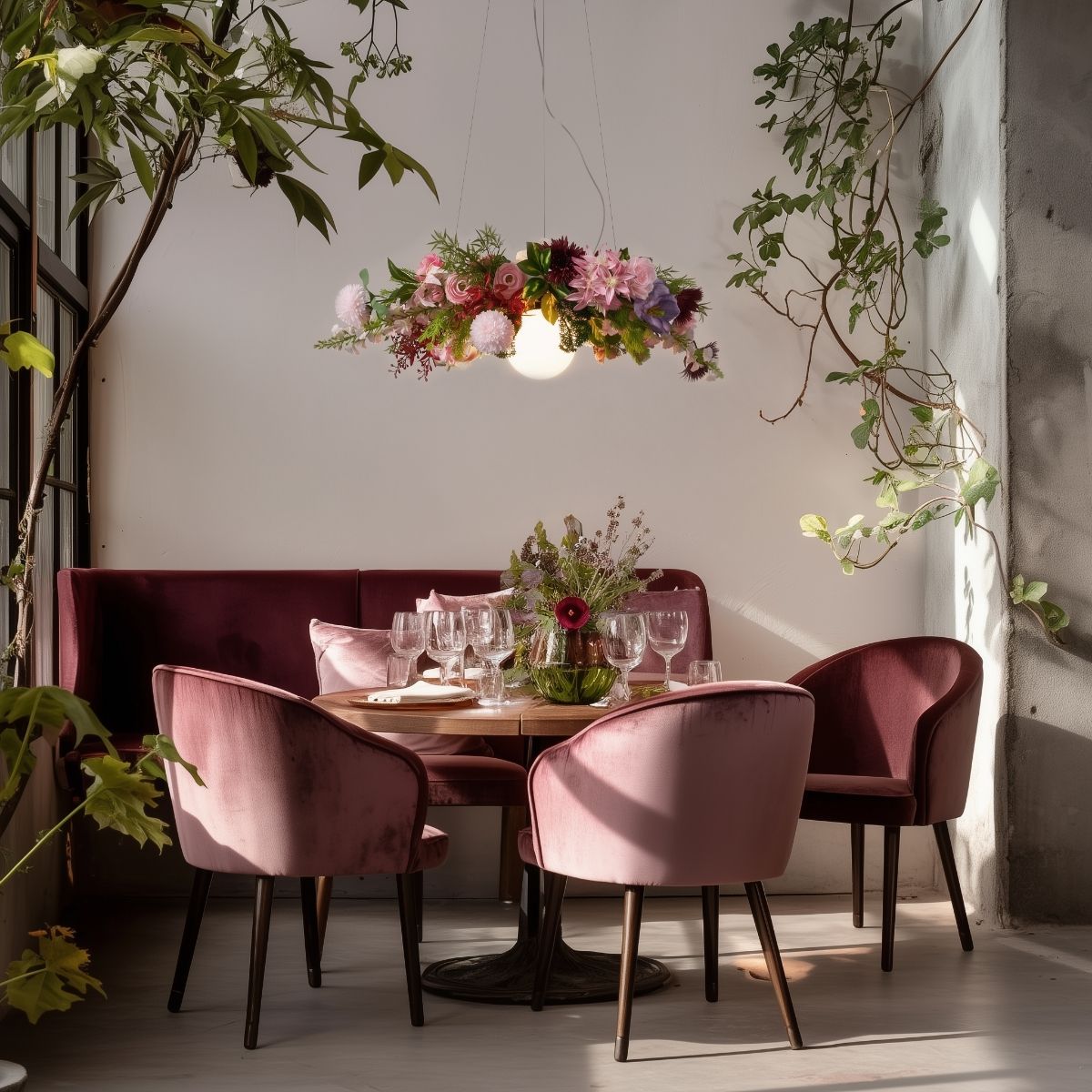 Bohemian hanglamp zwart met gekleurde bloemen rood en roze - Flower Power