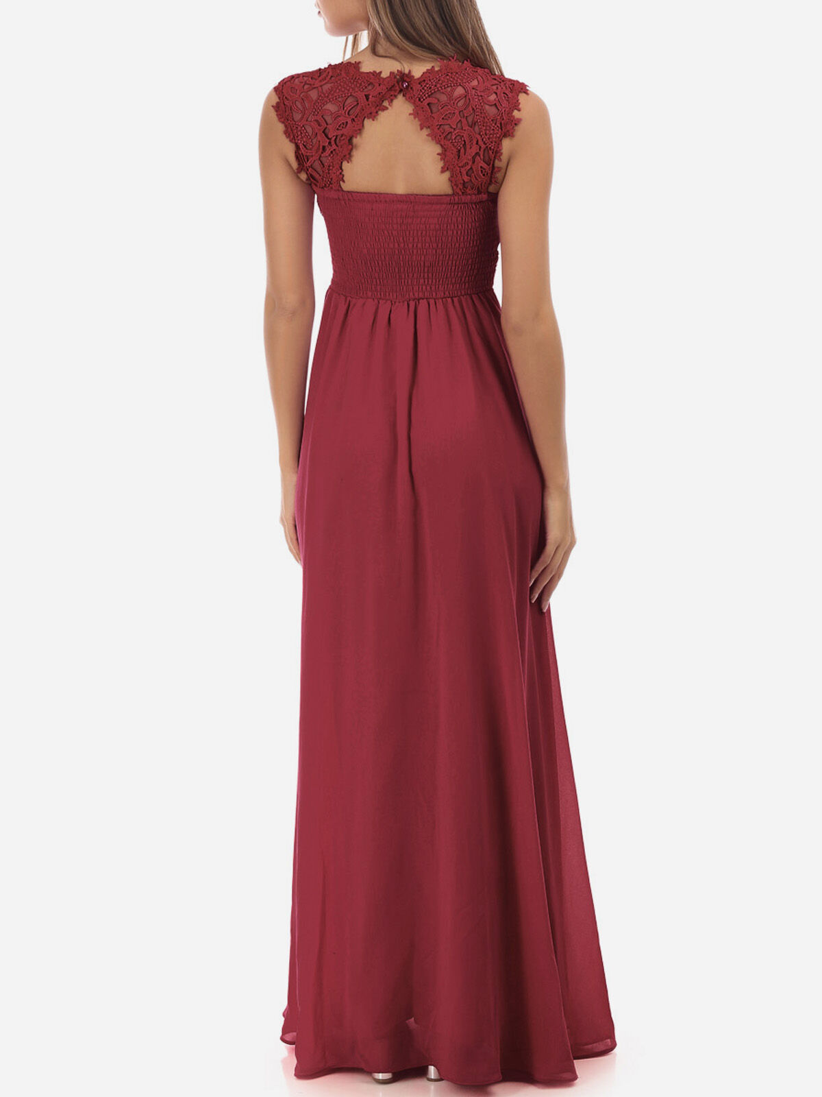 Robe longue à dentelle grandes tailles- Rouge foncé