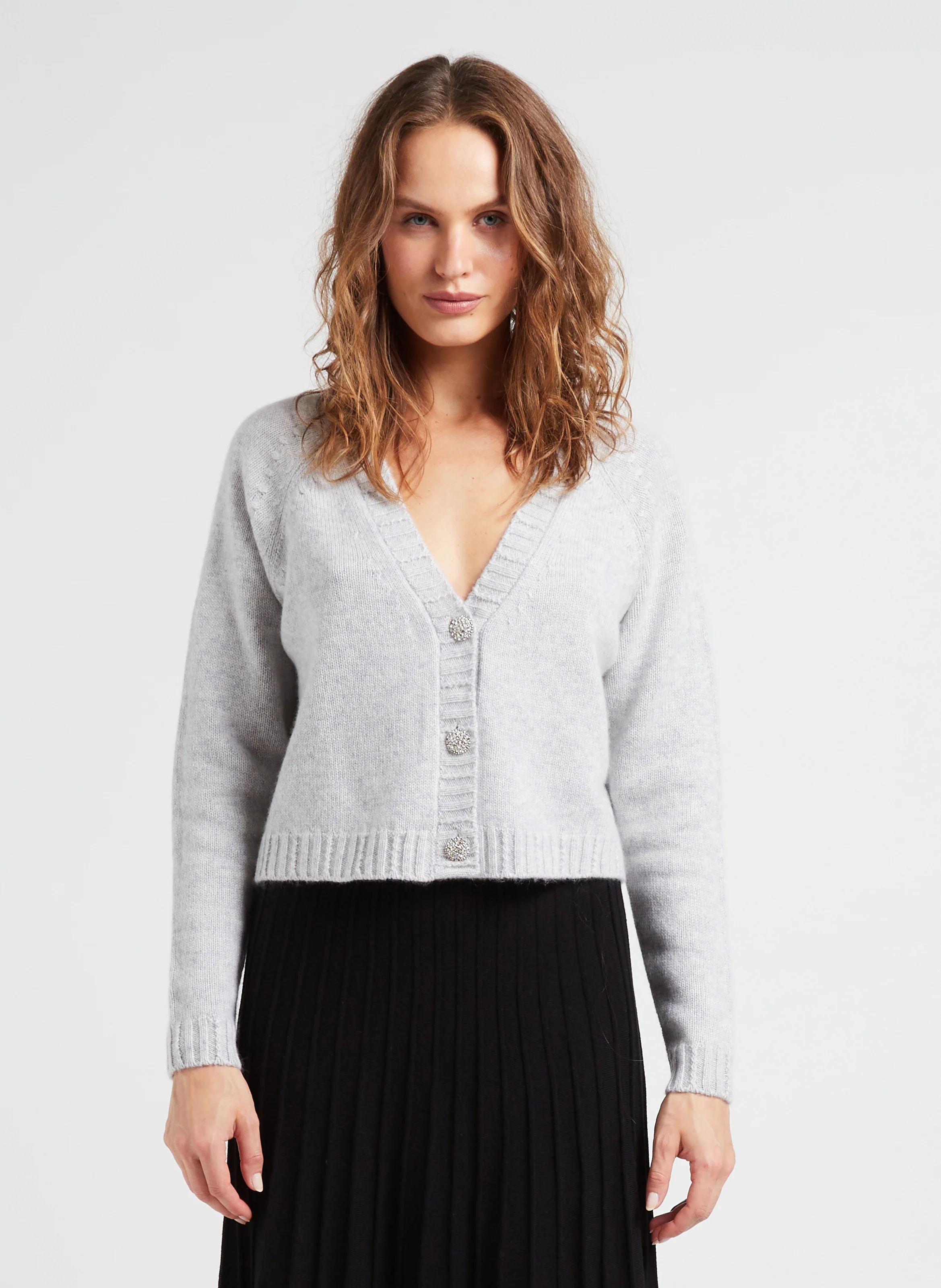 CLAPAM - Gilet court col V en cachemire | Gris
