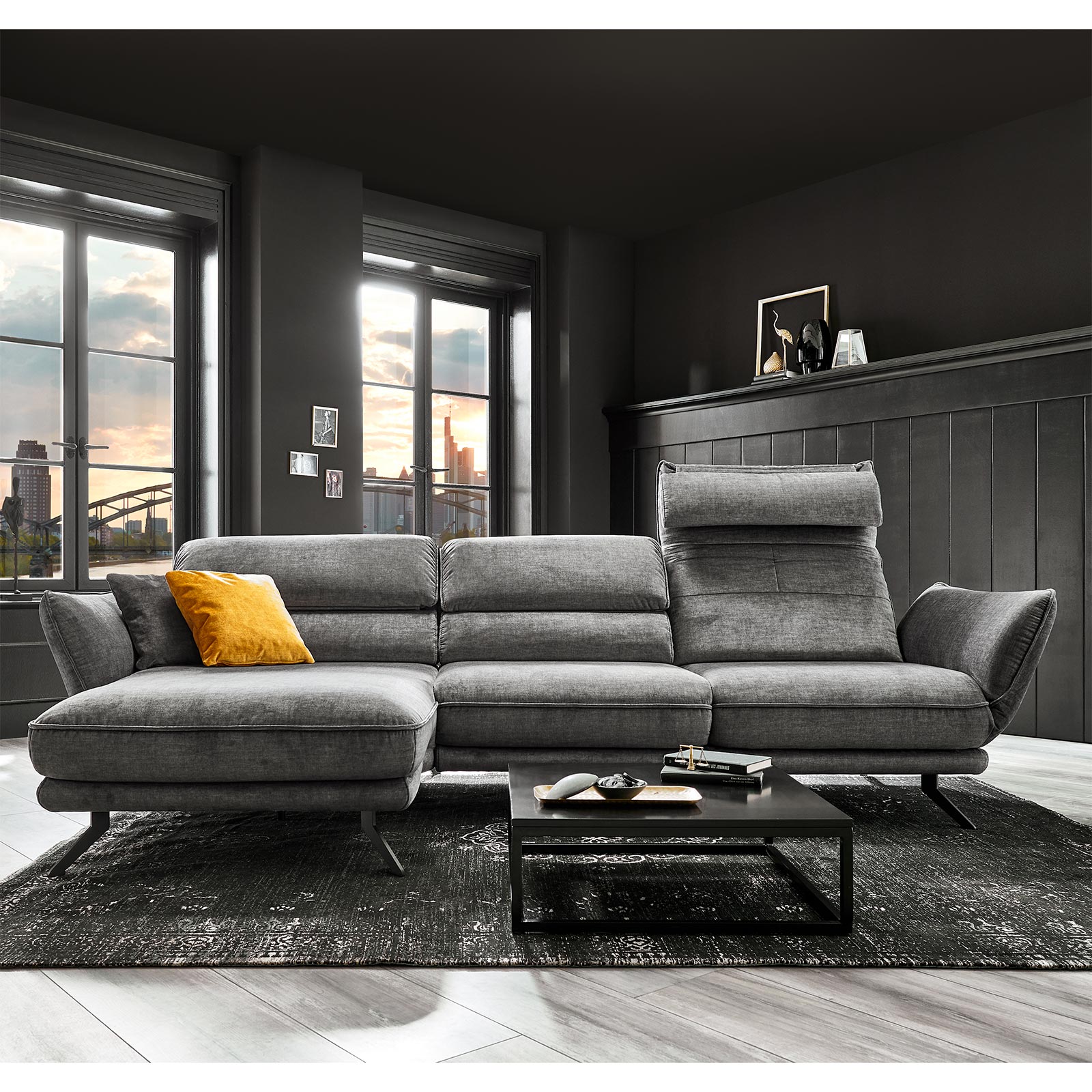 polsterpower Ecksofa - grau - Basismodell - Canapé links