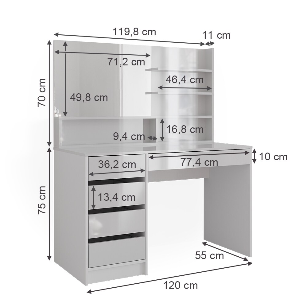 Vicco Schminktisch Sherry Weiß Hochglanz 120 x 75 cm Spiegel Regal Frisiertisch
