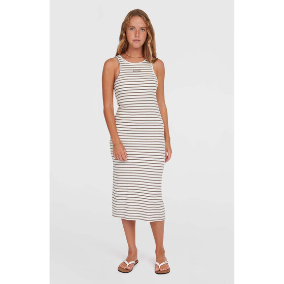 O'Neill Jess Midi Rib Dress White Yarn Dye Stripe Damen SU25