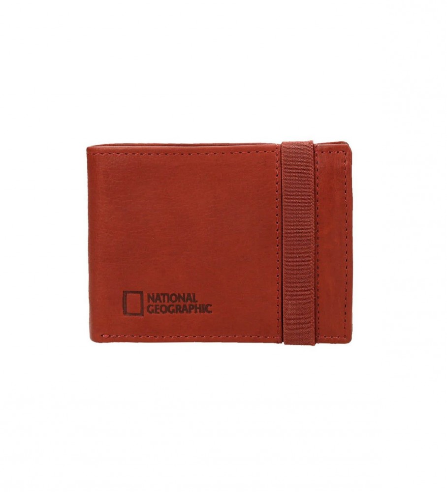 Carteira de couro National Geographic vermelha - 10,5 x 8 x 2 cm -