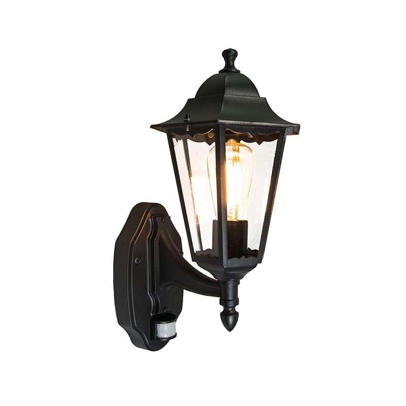Buiten wandlantaarn zwart met bewegingssensor IP44 - New Orleans Up