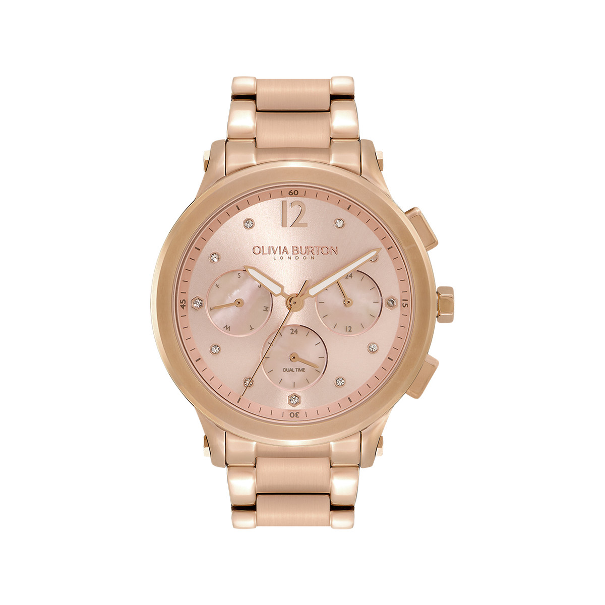 Montre OLIVIA BURTON multi function femme analogique, bracelet acier doré rose