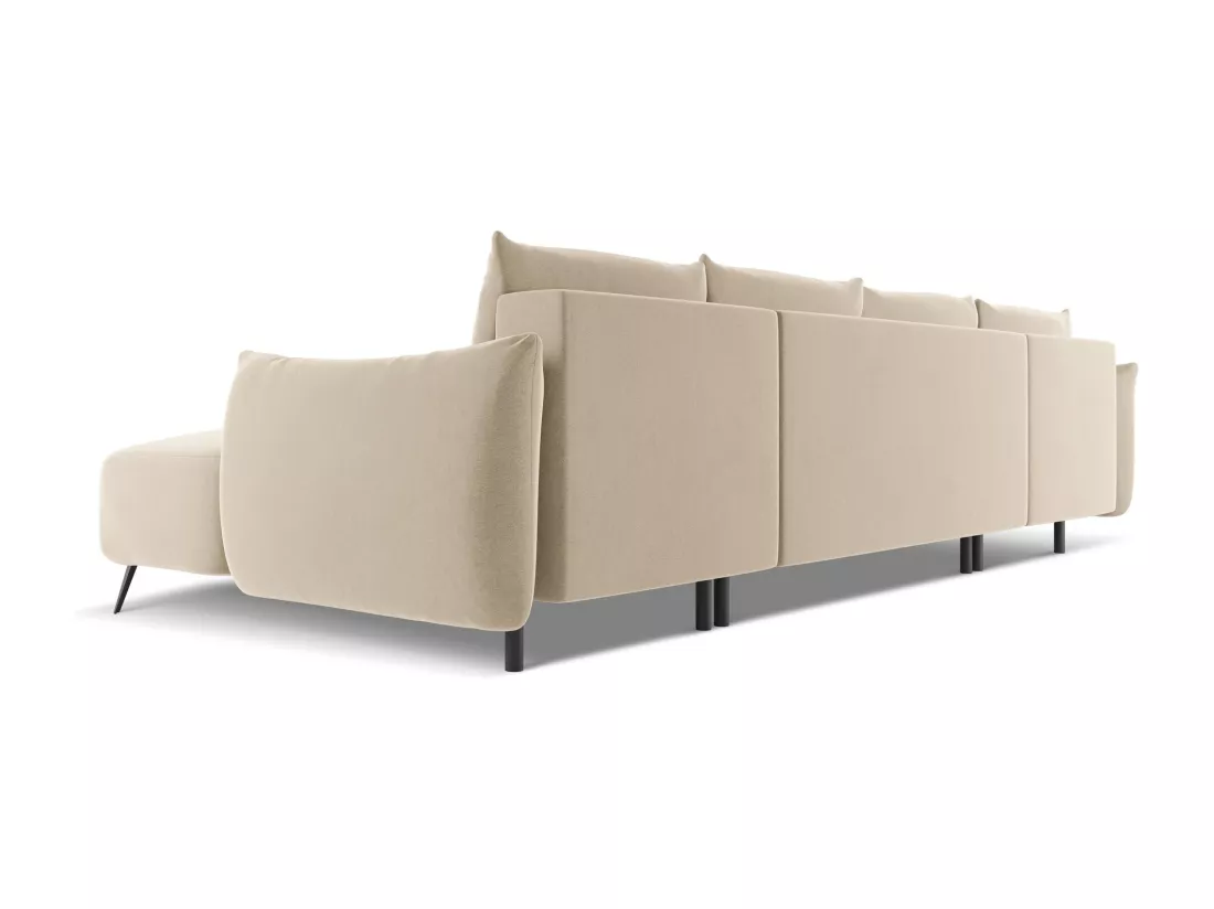 Canapé d'angle panoramique convertible en velours - beige clair - MALIE