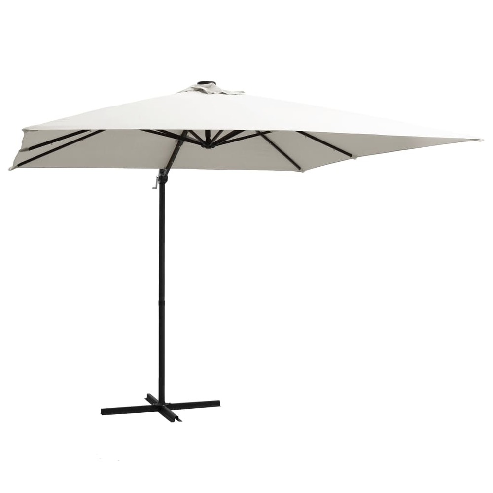Parasol déporté avec led et mât en acier 250 x 250 cm sable
