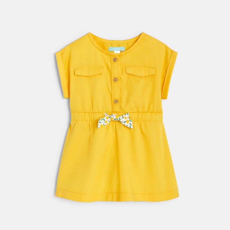Robe chemise sans manches en twill jaune bébé fille Jaune