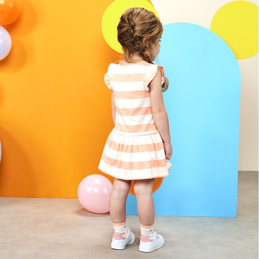 Robe manches courtes rayée print Minnie Disney pour bébé fille - Ecru