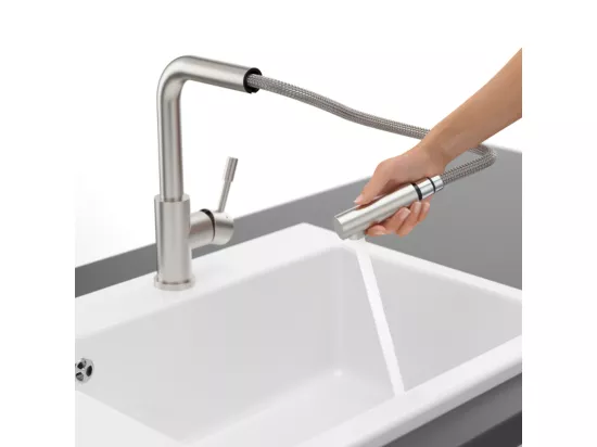 Robinet cuisine VILLEROY ET BOCH Steel Shower acier massif + nettoyant