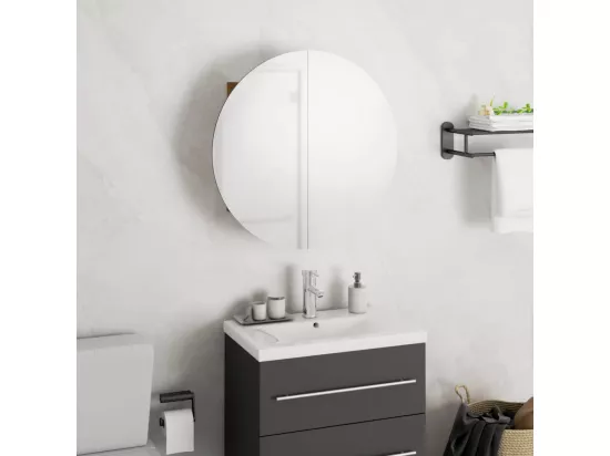Armoire de salle de bain miroir rond et LED Chêne 40x40x17,5 cm