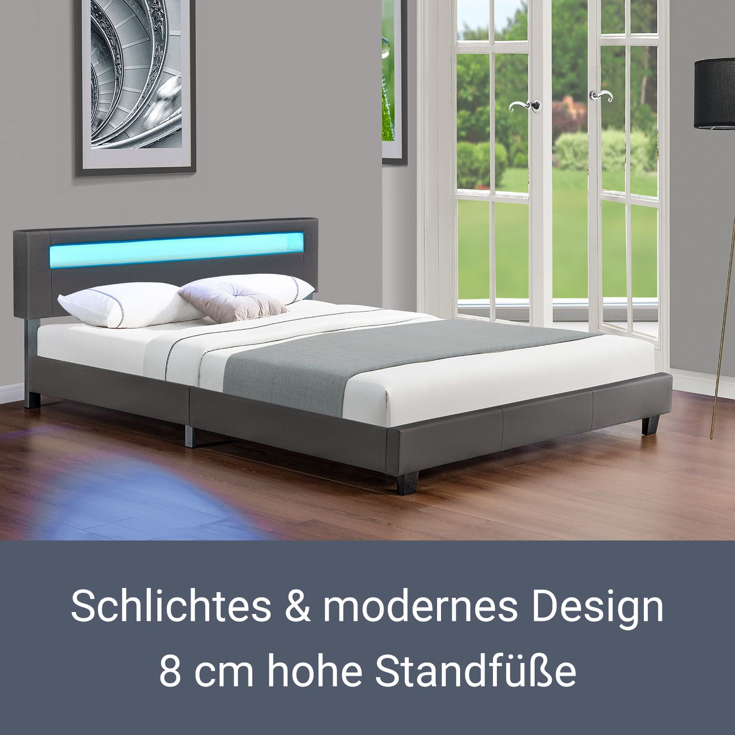 Juskys Polsterbett Paris 160 x 200 cm Einzelbett Doppelbett in dunkelgrau mit Kaltschaummatratze