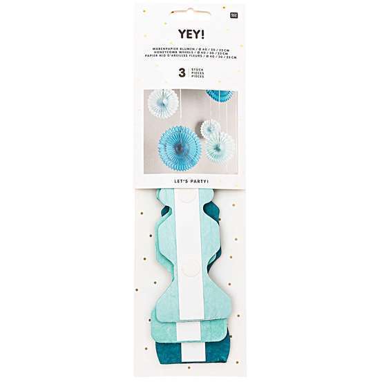 Papier nid abeilles fleurs aqua (x3), diamètre 40 cm, 30 cm et 25 cm