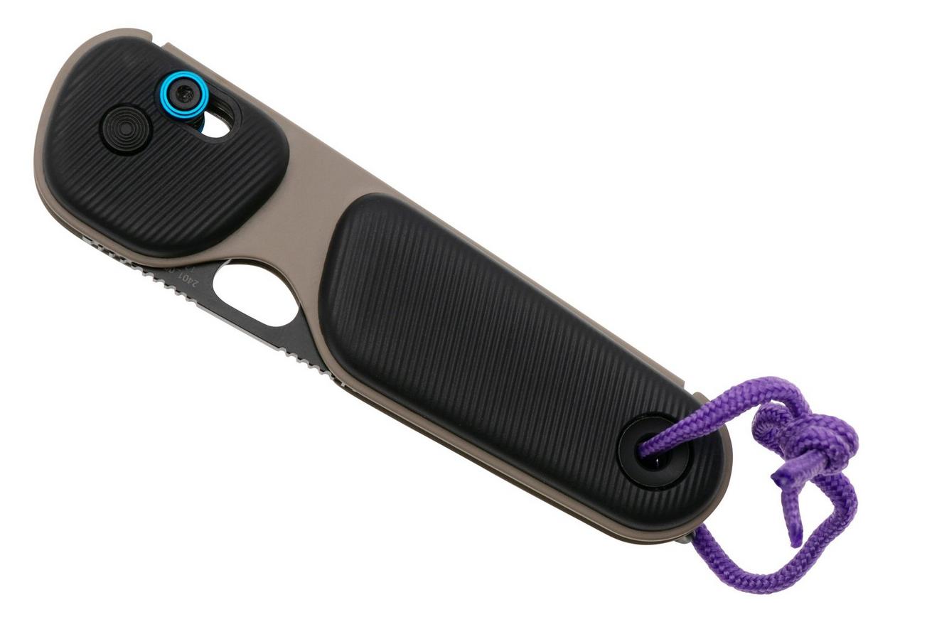 The James Brand The Redstone Coyote Tan Black Purple Serrated, zakmes