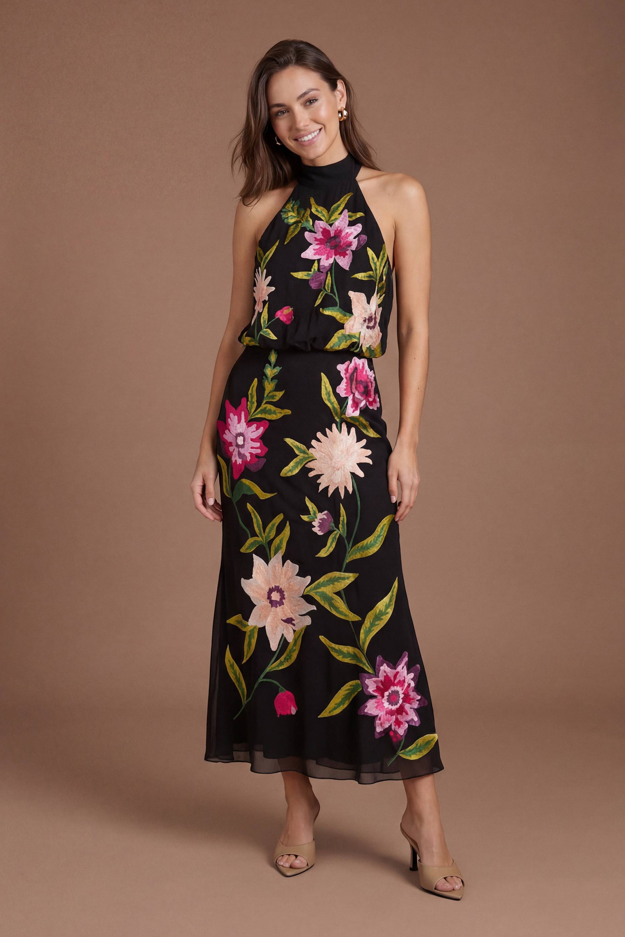 Coast Robe Midi À Col Montant Avec Broderie Florale