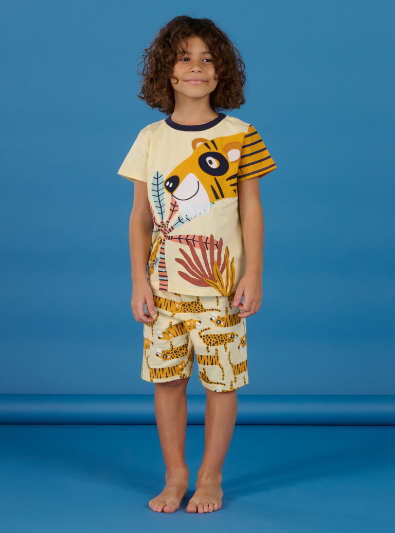 Pyjama jaune pâle à motifs et imprimé tigres