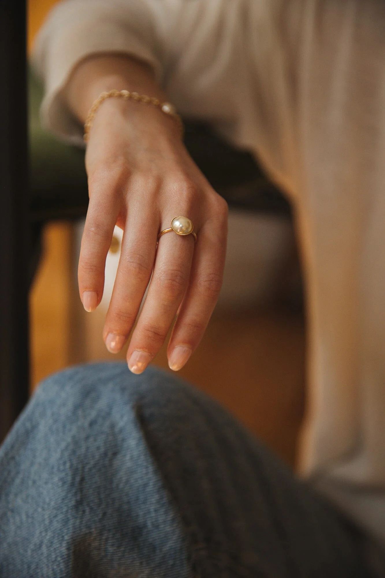 NÉLYA - Bague perle plaqué argent | Doré