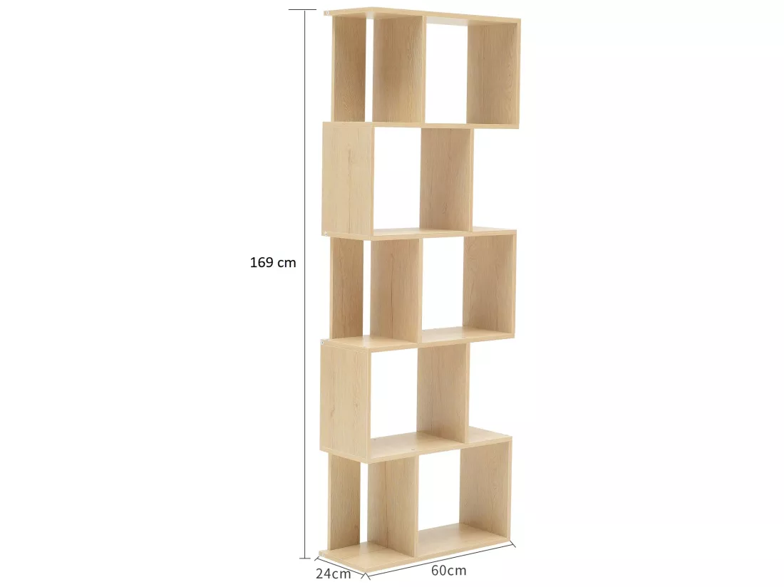 Bibliotheque Etageres Bois Beige Design Moderne 172,5x60x24,5