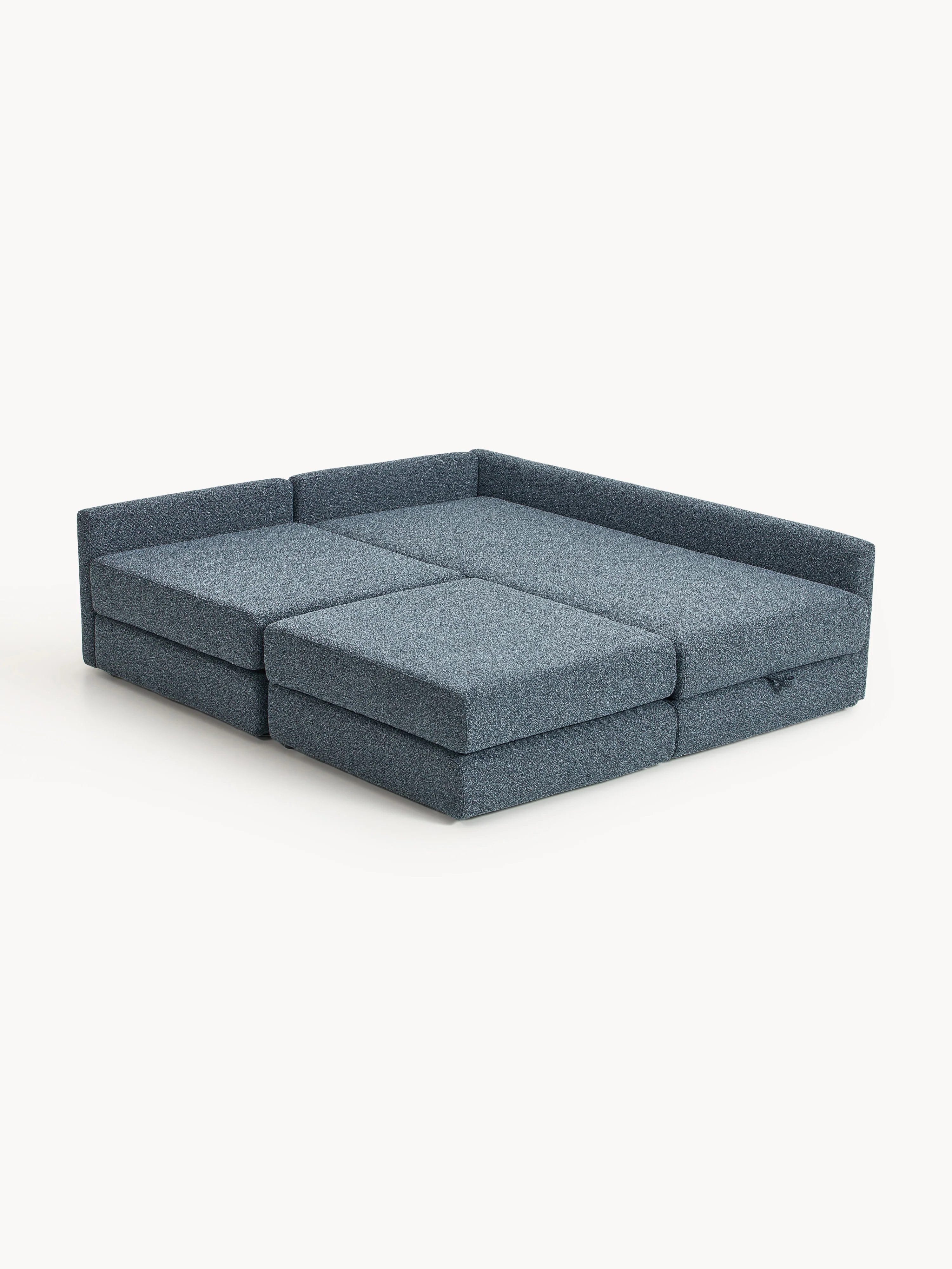 Bouclé hoekbankbed Ladina met opbergruimte