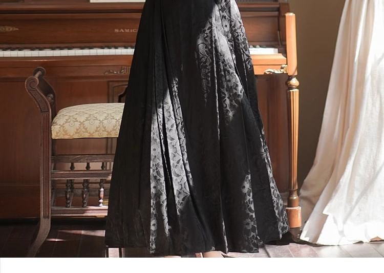 Fioridi - Hanfu-top met lange mouwen, jacquardmotief en kikkermotief, knoopsluiting / Midi-rok met hoge taille / Set