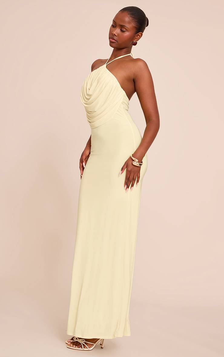 Citron Robe Longue Drapée En Tissu Satiné À Col Licou
