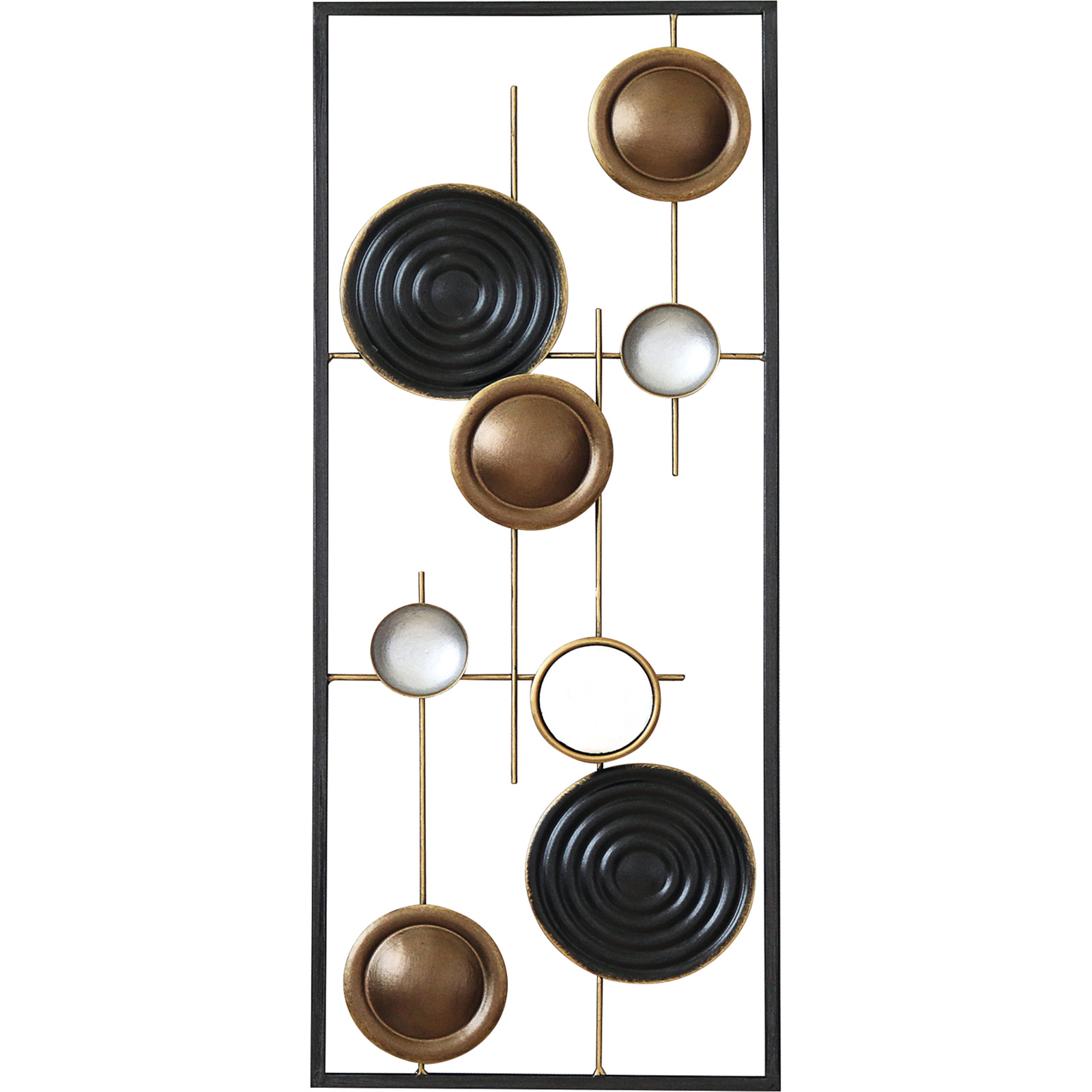 Wanddeko Metall mit Kreisen schwarz/braun 25x61cm