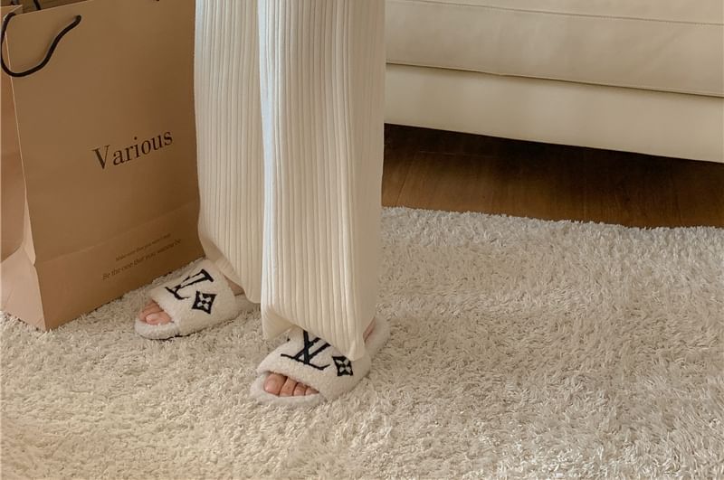 Alfie - Elastische taille, effen geribbelde, wijde broek