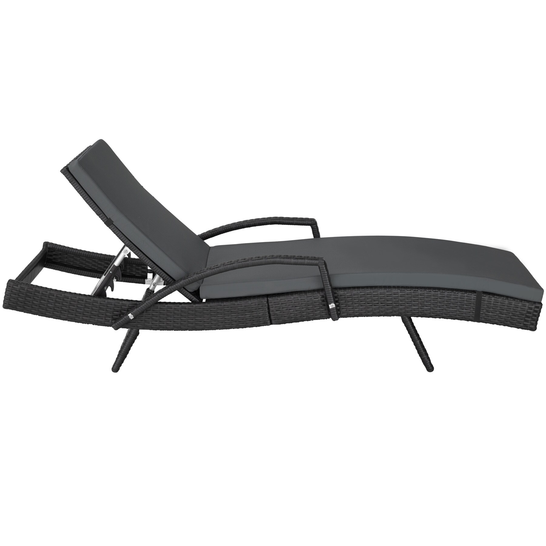 tectake® Rattan Sonnenliege, mit Aluminiumgestell, UV-beständig, 190 x 62 x 34 – 74,5 cm