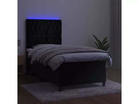 Sommier tapissier avec matelas et LED Noir 90x190 cm Velours