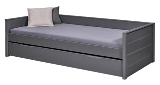 Stauraum-/ Funktionsbett Niels 90 x 200 cm Kiefer massiv grau lackiert