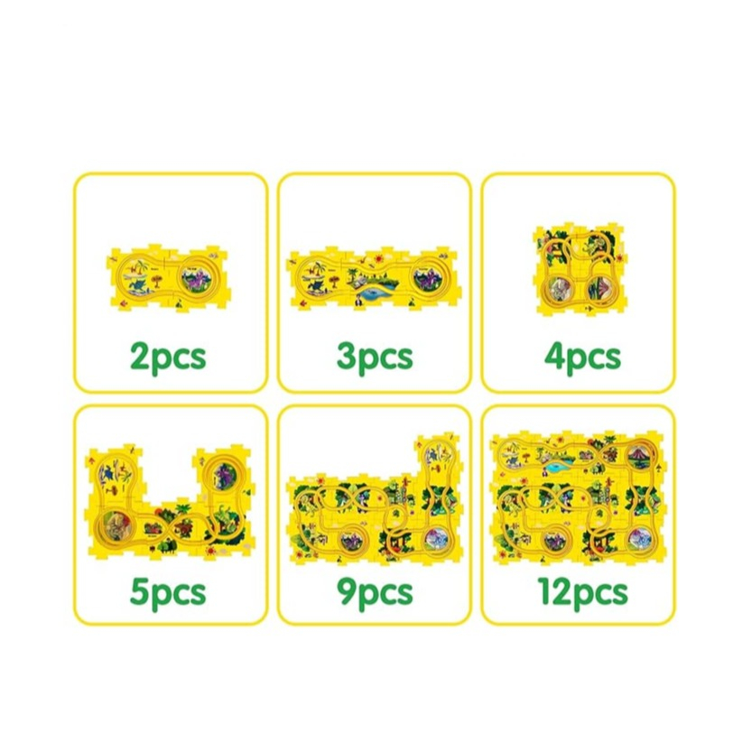 (27-tlg. Set) Puzzle Auto Rennbahn DIY Kinder Rennstrecke Spielzeug inkl. Auto (Batteriebetrieben) - Dino Park