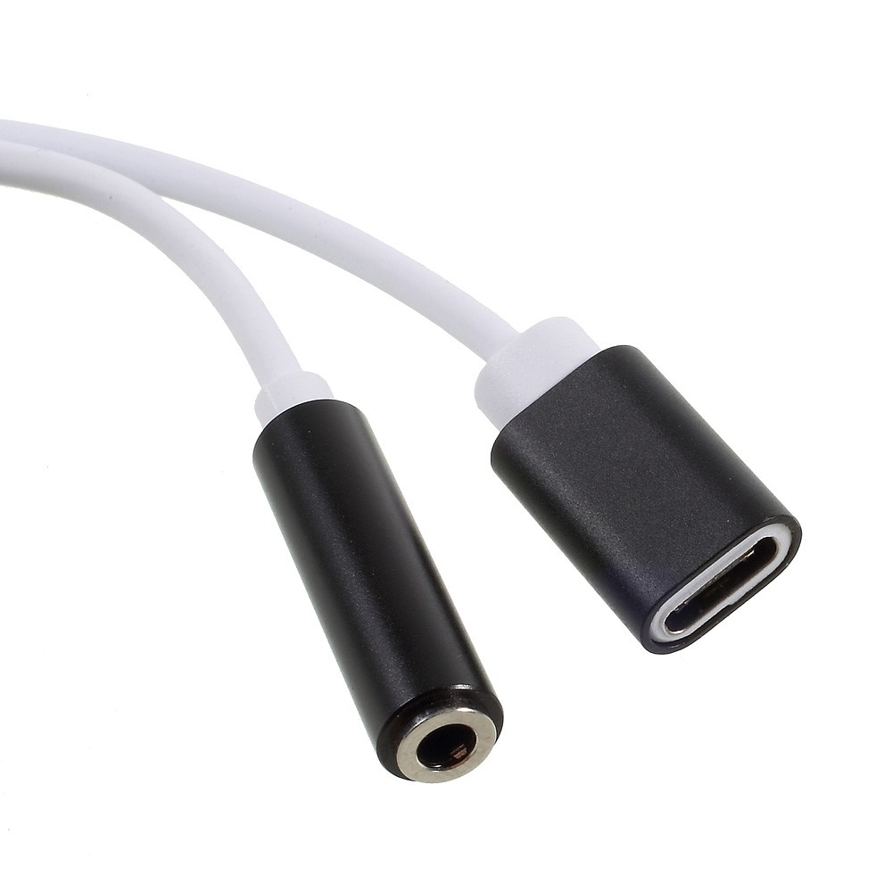 2in1 USB C auf 3.5mm AUX   USB C Adapter (12.5 cm) - Weiss / Schwarz